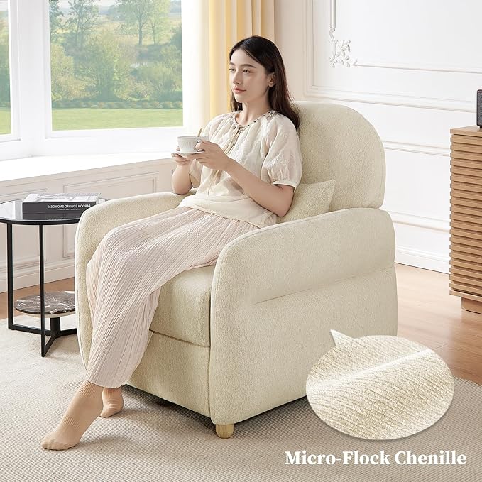 Modern Accent Chairs for Living Room Comfy Chenille Armchairs with Storage Single Reading Chairs for Bedroom Study Room Apartment Tool Free Assembly Beige