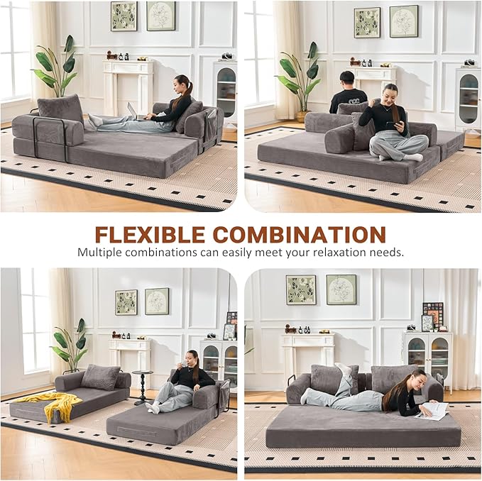 79 Convertible Sofa Bed 5-in-1Boneless Couch for Living Room with 2 Pillows Corduroy Folding Sleeper Sofa Bed Boneless Cloud Loveseat Futon Sofa Bed for Living Room Bedroom LoungeDark Gray
