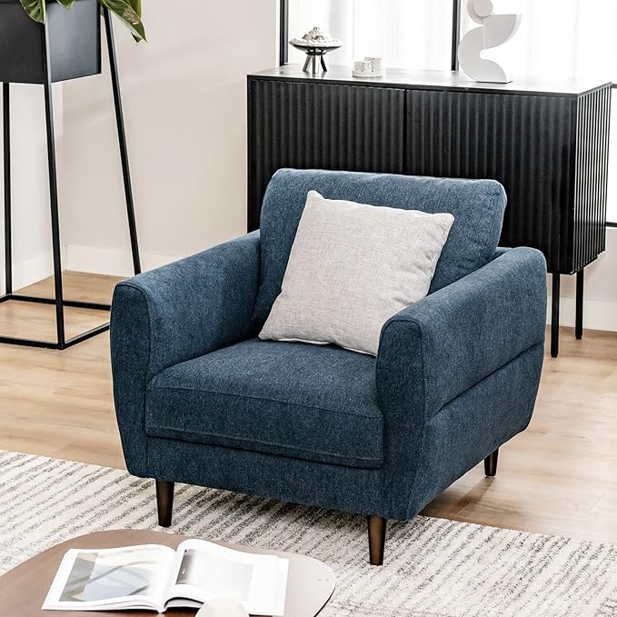 Giantex Sofa Chair Upholstered Mid-Century Modern Accent Chair with Solid Wood Frame for Living Room Small Spaces Bedroom Apartment Reception Room Blue