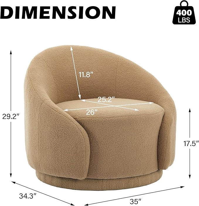 Swivel Barrel Accent Chair 360° Small Round Sofa Chair Comfy Modern Reading Armchair for Living Room Bedroom (Boucle Light Brown Set of 2)