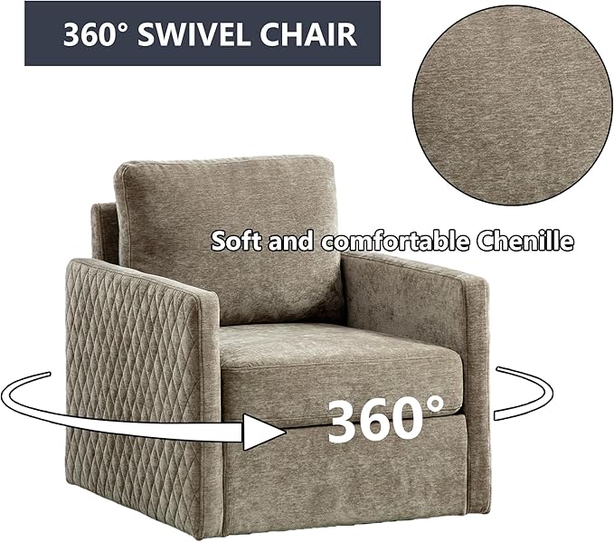 30 Square Swivel Chair with Storage Under SeatChenille Taupe Accent Chair for BedroomUpholstered ArmchairComfy Chairs for Living Room