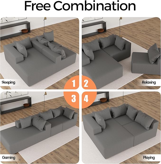 108Modern Sectional SofaModular Convertible L-Shape SofasUpholstered Couches with Deep SeatPet-Friendly Sponge Sofa for Living Room BedroomSofa bed for small space (Gray Left Facing Chaise)