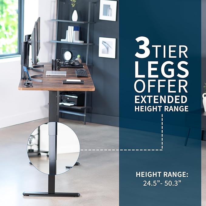 VIVO Electric 83 x 30 in Dual Motor Sit Stand Desk Memory Height Adjustment 2B Series Rustic Vintage Brown Top Black Frame DESK-KIT-2B8N