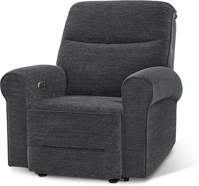 MCombo Power Wall Hugger Recliner Chair for Small Space RV Living Room USB &amp USB-C Charging Ports Modern Rolled Arm Recliner PR630 (Dark Grey Medium)