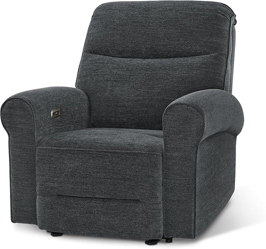 MCombo Power Wall Hugger Recliner Chair for Small Space RV Living Room USB &amp USB-C Charging Ports Modern Rolled Arm Recliner PR630 (Dark Grey Medium)