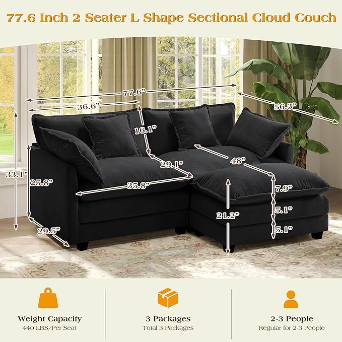 77.6 Modular Sectional SofaLoveseat Couch for Living Room Modern Deep Seat Sofa 2 Seater Chenille Fabric Comfy Cloud Couches with Throw Pillows &amp Ottoman for ApartmentSmall Spaces
