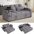 65'' Sleeper Sofa with Pull Out Bed 3 in 1 Convertible Sofa with Cup Holder and Storage Armrests Corduroy Loveseat with Swivel Table Adjustable Backrest &amp Charging Ports for Living Room Purple