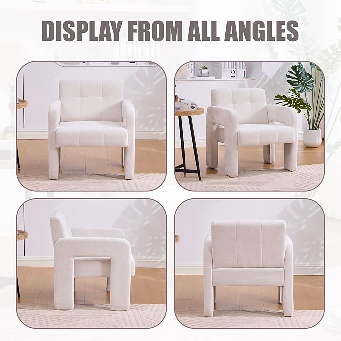 Classic Chenille Conversation ChairModern Minimalist ArmchairElegant Comfortable Accent Chair for Living RoomBedroomStudyOfficeBeige