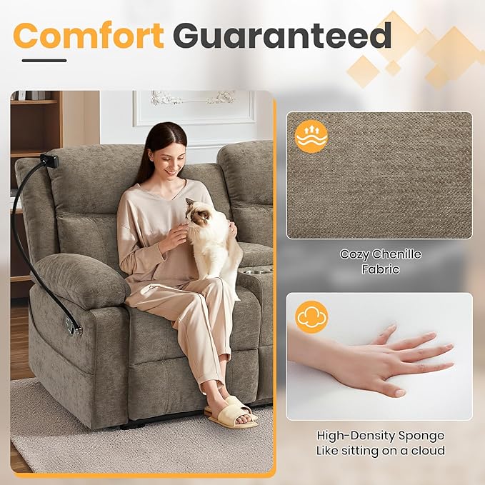 Loveseat Recliner Sofa Reclining Loveseat with Console RV Wall Hugger Double Loveseat Recliner Couch for Living Room &amp Home Theater (Chenille-Camel)