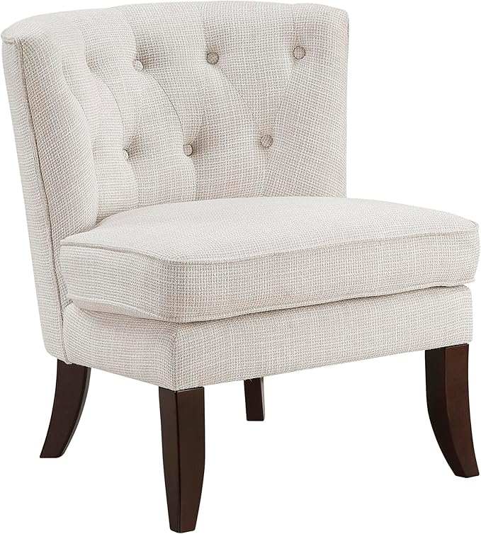 Lexicon Accent Chair Textured Fabric Upholstered Armless Chair with Solid Wood Legs Button Tufted Curved Back for Living Room/Bedroom/Office/Waiting Area Beige