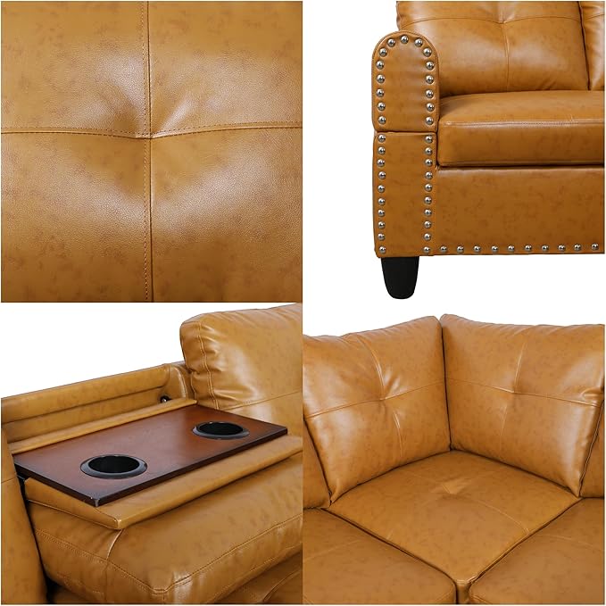 Sectional Couches for Living Room Convertible 4 Seat Modular Sectional Sofa Set for Living Room L Shaped Couch or U Shaped Couch with Storage Ottoman for Apartment Orange