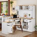 Ywin L-Shaped Computer Desk Executive Office Desk with Outlet Drawers and Bookshelf Modern Corner Desk with Storage for Home Office (White)