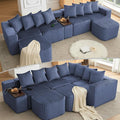 KEIKI 137.5 Modular U-Shape Sectional Sofa Extra-Large Corduroy Couch with Movable Footstool Cup Holders &amp Wireless Charging Board No-Assembly Flexible Seating for Apartments &amp Entertainin
