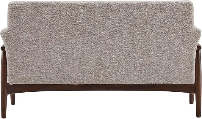 Christopher Knight Home Canna Boucle Flared Arms Loveseat Comfy Upholstery 2 Seater Sofa Wooden Frame Living Room Chair Soft Seating Lounge Sofa for Bedroom/Office Almond + Walnut