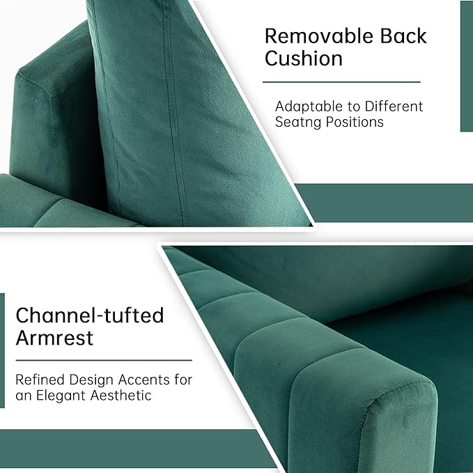 Modern Velvet Accent Chair for Living Room &amp Bedroom Comfy Reading Armchair with Gold Metal Legs (1 Green)