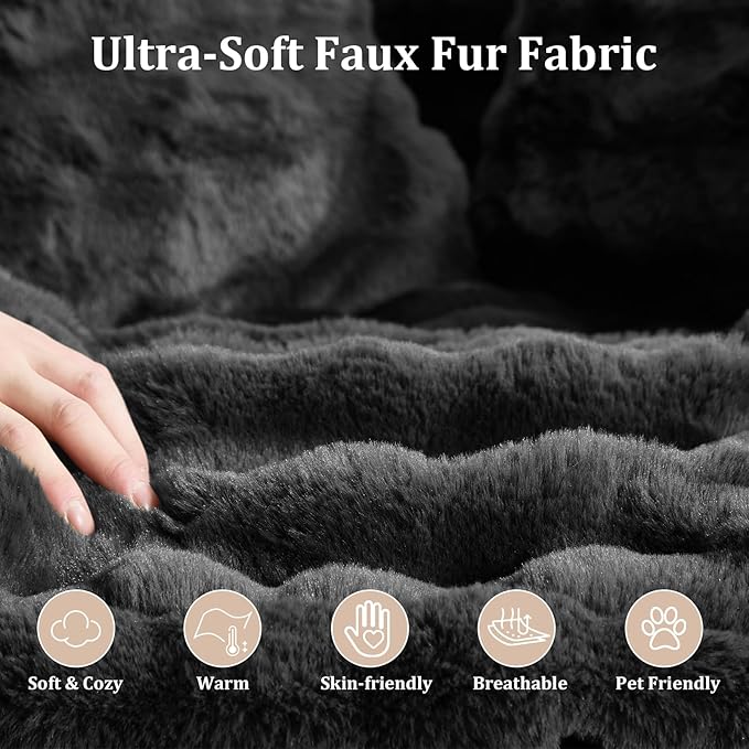 55 Oversized Chaise Lounge Indoor Round Reading Chair Lounge Chair with Ottoman Boneless Sofa Bed Large Fluffy Plush Faux Fur Chaise Chair for Living Room Playroom Bedroom Grey