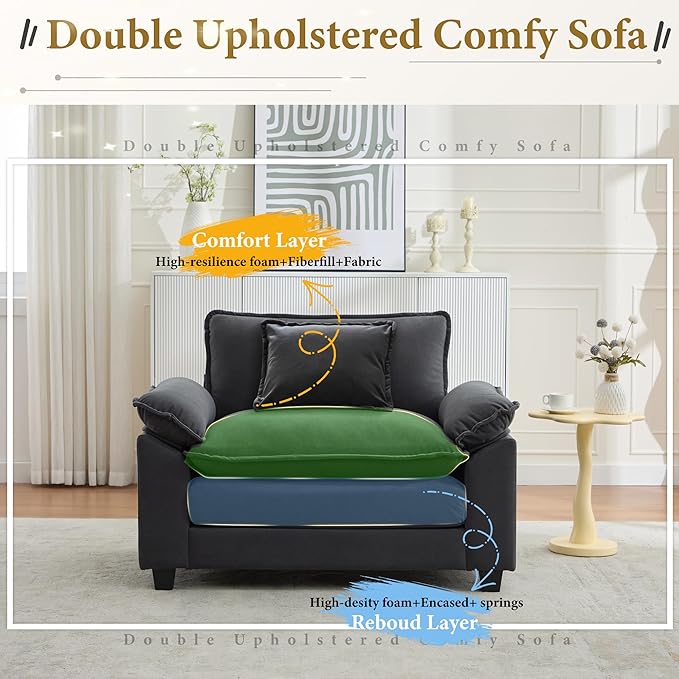 URRED Cloud Couch Accent Chair with Ottoman Oversized Velvet Armchair with Deep Wide Seat and Upholstered Armrests – Modern Lounge Chair for Bedroom or Living Room (Dark Gray 2 Chairs)