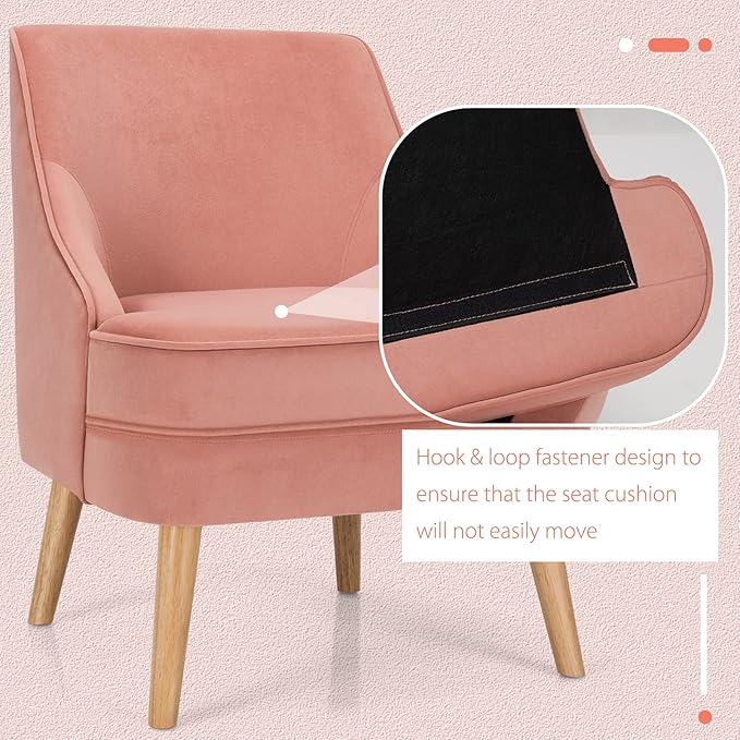 Giantex Set of 2 Velvet Accent Chairs Mid Century Single Sofa Chair w/Rubber Wood Legs Comfy Slipper Chair Upholstered Armless Leisure Side Chair for Living Room Bedroom Meeting Room Pink