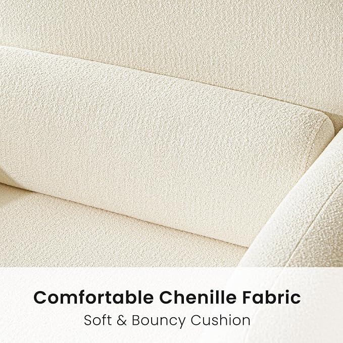 Furniliving 30.5 Accent Chair Set of 2 Modern Chenille Fabric Armchair for Living Room Comfy Upholstered Reading Accent Chairs for Bedroom Single Sofa Chair with Wood Legs White