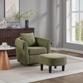 Swivel Accent Chair with Ottoman Modern Chenille Comfortable Bucket Chair with Removable Pillow Small Couch Barrel Armchair for Small Spaces Living Room Bedroom Office (Green)