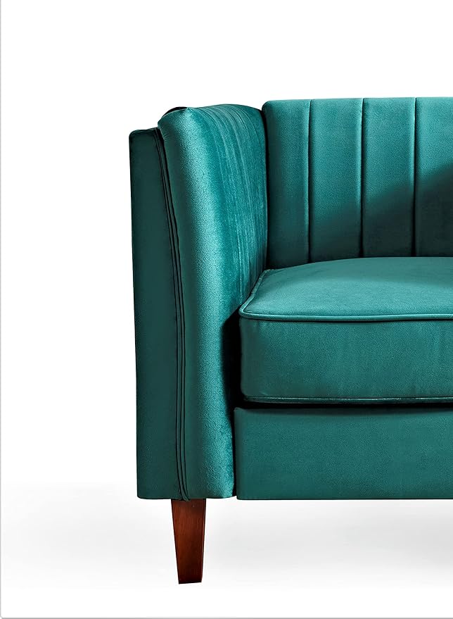Container Furniture Modern Luxury Velvet Chair for Living Room with High Density Foam Soft Fabric Upholstery Removable Cushions and Solid Wood Legs 36.6'' Wide Armchair Green