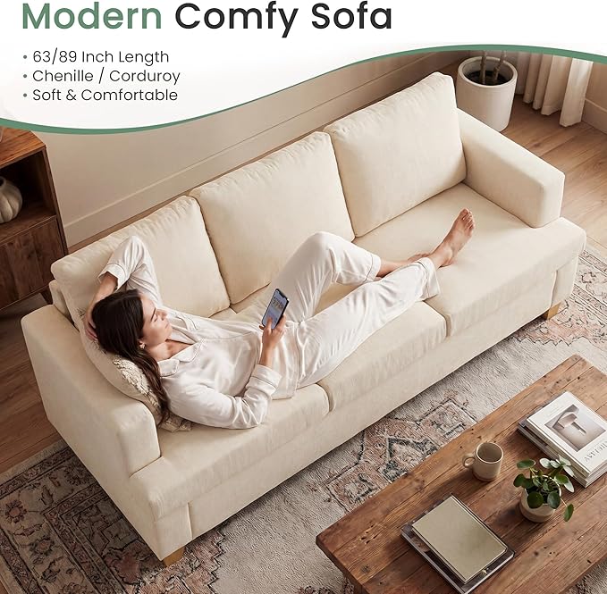 YOUDENOVA Sofa 3 Piece Set Comfy Sofa Loveseat &amp 2 3-Seater Couch with Deep Seats for Living Room Modern Sleeper Couch Beige Chenille
