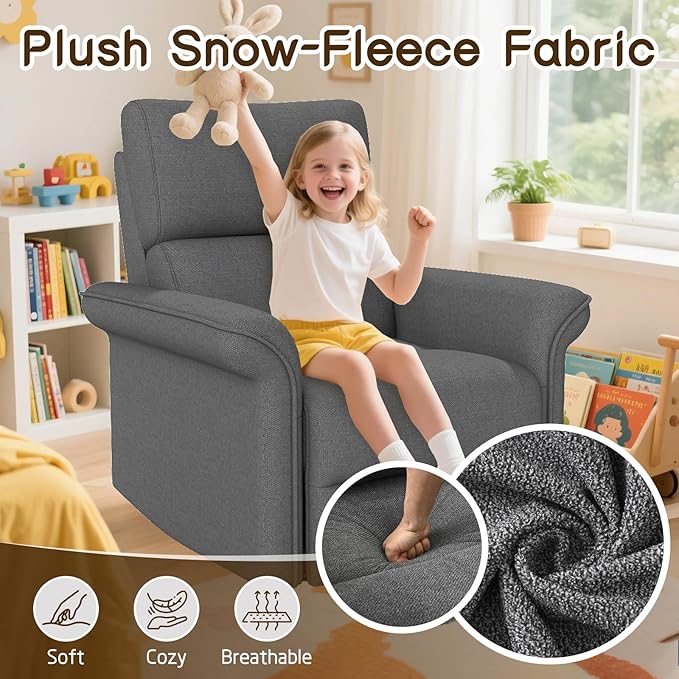 cinkehome Power Swivel Rocker Recliner with USB Overstuffed Electric Reclining Chair Snowflake Fleece Rocker Recliner for Nursery Living Room Bedroom