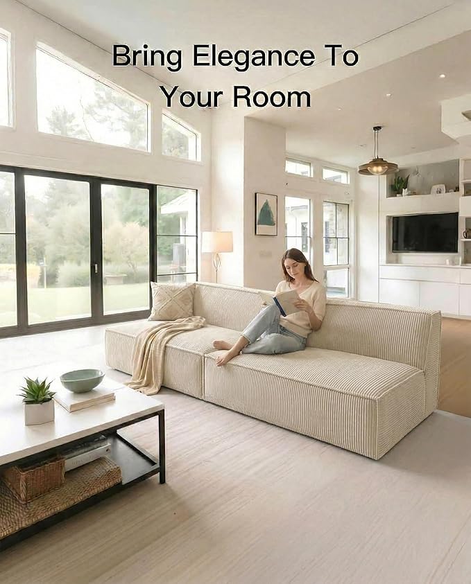Pipishell Modular Sofa Cloud Couch with Deep Seat Corduroy Upholstered 2-Seater Couches for Living Room Bedroom High Back No Assembly Required (White)