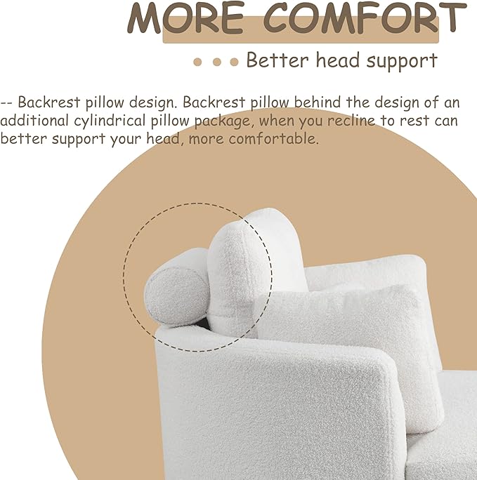 39 Swivel Barrel Chair Accent Chair with Storage Ottoman for Living Room Modern Round Upholstered Single Sofa Couch Chair for Apartment Bedroom Teddy Fabric White