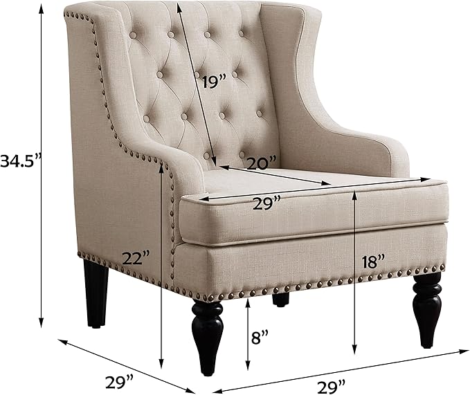 Rosevera Amelia 29 Modern Upholstered Accent Chair Armchair with Wingback Accent Leisure Chair Fabric Reading Living Room Single Sofa for Living Room Bedroom Balcony StudioBeige