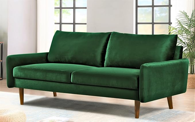 Kent Velvet Sofa for Modern Living Rooms and Compact Spaces Comfy 3 Seater Couch Studio Apartment Furniture with Sleek Design Green