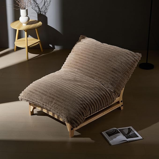 Armless Lazy Sofa Casual Single Sofa Oversized Chaise Lounge ChairCorduroy Fabric for Living Room and Bedroom with Backrest. (Light Brown)