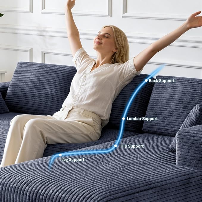 106 Corduroy Sectional Couch Boneless L Shaped Couch with Deep Seat Cloud Foam Sofa with Oversized Chaise Sectional Sofa No Assembly Needed for Living Room