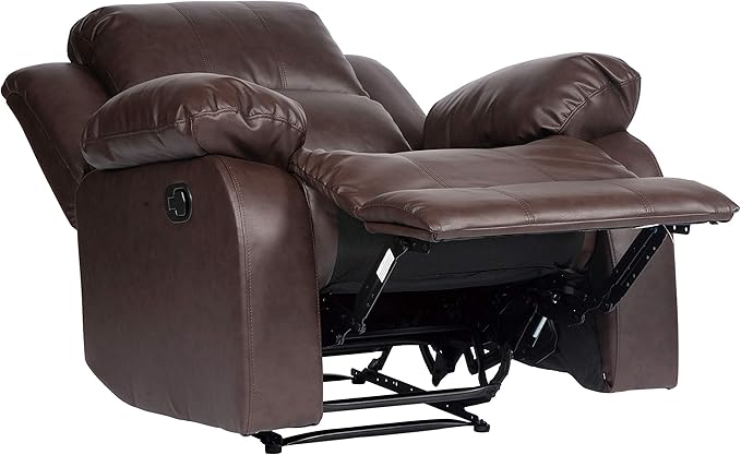Lexicon Humphreys Faux Leather Wall Hugger Recliner Chair for Living Room Office RV - High-Density Foam Sturdy Solid Wood Frame - Chairs Living Room Recliners for Small Spaces - Brown