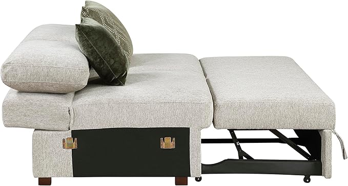 Lexicon Modular Sectional Sofa Module for Sectional Couch Armless Convertible 2 Seater with Pull-Out Bed Adjustable Backrests Removable Back Cushion Cover 2 Pillows Microfiber Sand
