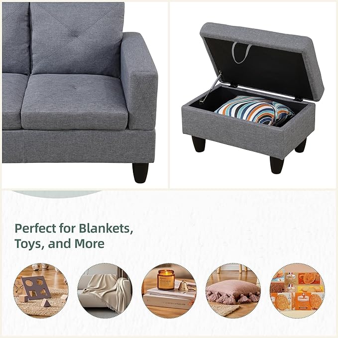 FONTOI L Shaped Sectional Couch Sofa Modern Couches for Living Room Comfy 4 Seat Modular Sectional Sofa with Ottoman Storage for Bedroom Apartment Gray