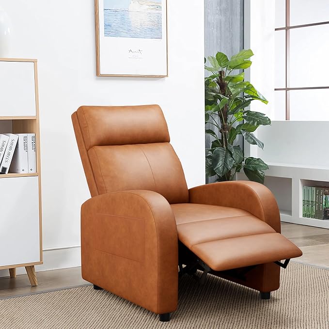 JUMMICO Recliner Chair Adjustable Home Theater Single Recliner Sofa Furniture with Thick Seat Cushion and Backrest Modern Living Room Recliners (Leather Brown)
