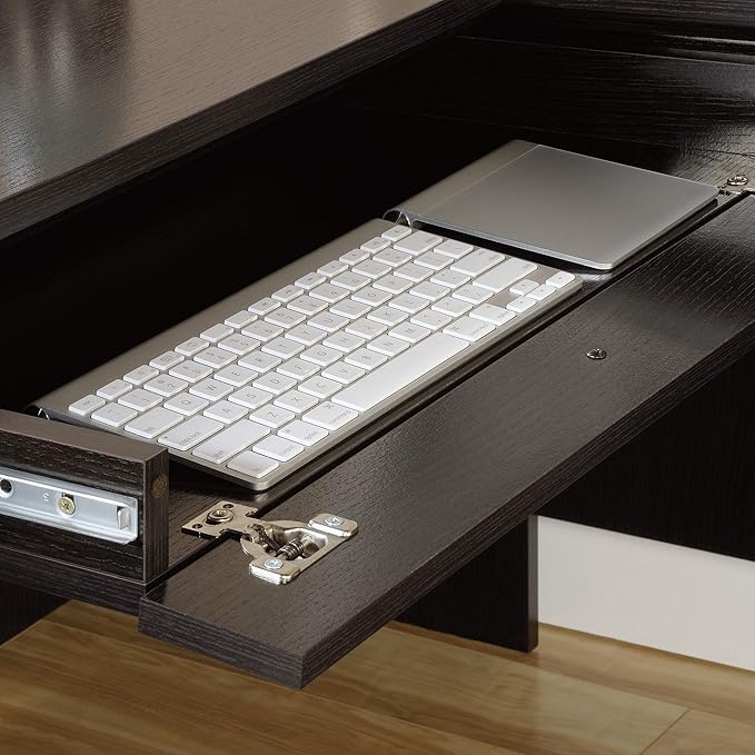 Sauder Palladia L Shaped Desk with Drawers Office Desk with File Cabinet Storage Cable Management Keyboard Tray in Wind Oak Finish