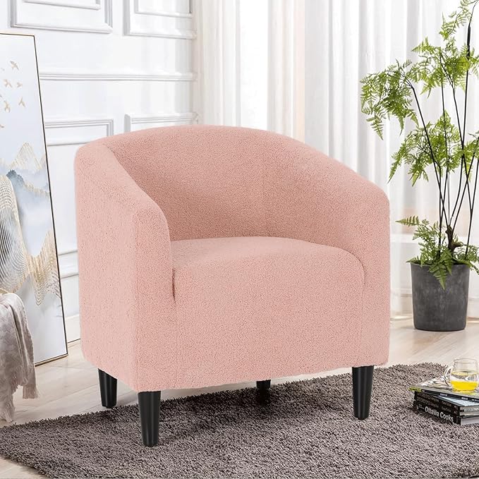 MoNiBloom Accent Barrel Chair Boucle Fabric Accent Chair Modern Sherpa Elegant Armchair with Cozy Soft Padded 300lbs Capacity Compact Sofa Chair for Living Room Bedroom Office Soft Pink