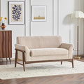 Christopher Knight Home Canna Boucle Flared Arms Loveseat Comfy Upholstery 2 Seater Sofa Wooden Frame Living Room Chair Soft Seating Lounge Sofa for Bedroom/Office Almond + Walnut