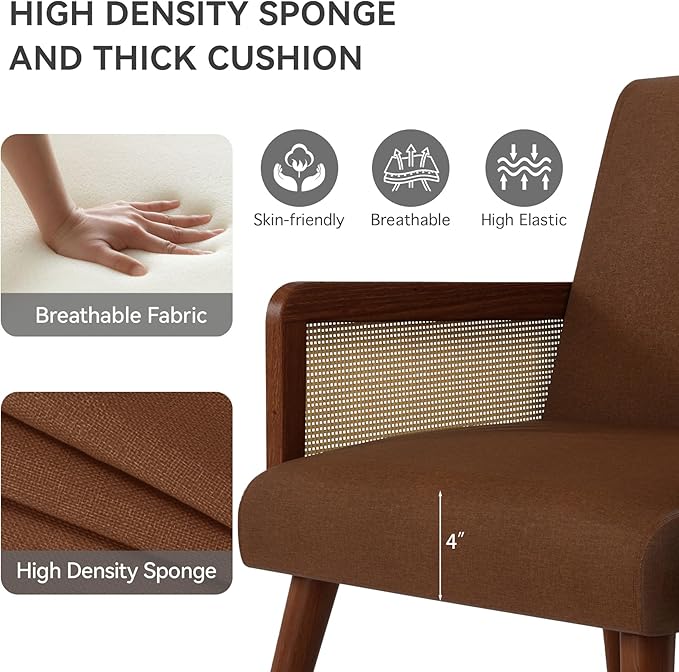 Rattan Arm ChairAccent Chair for Living Room Modern Dinning Chair for Kitchen Lounge Chair Indoor for Reading Room Brown