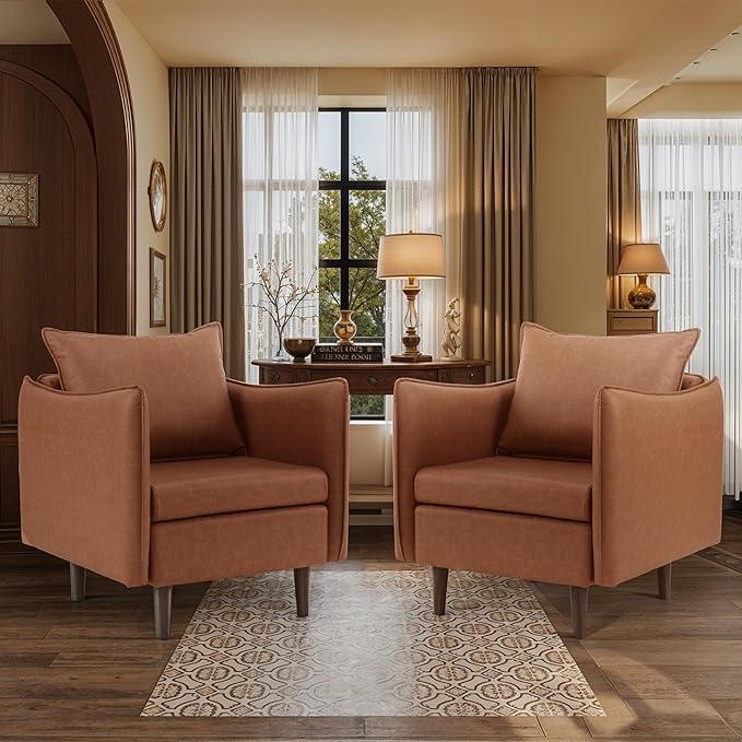 Sepnine Accent Chairs Set of 2 for Living Room Brown Armchair Reading Chair for Bedroom Mid Century Modern Club Chairs Upholstered Comfy Chair for Apartment Waiting Room