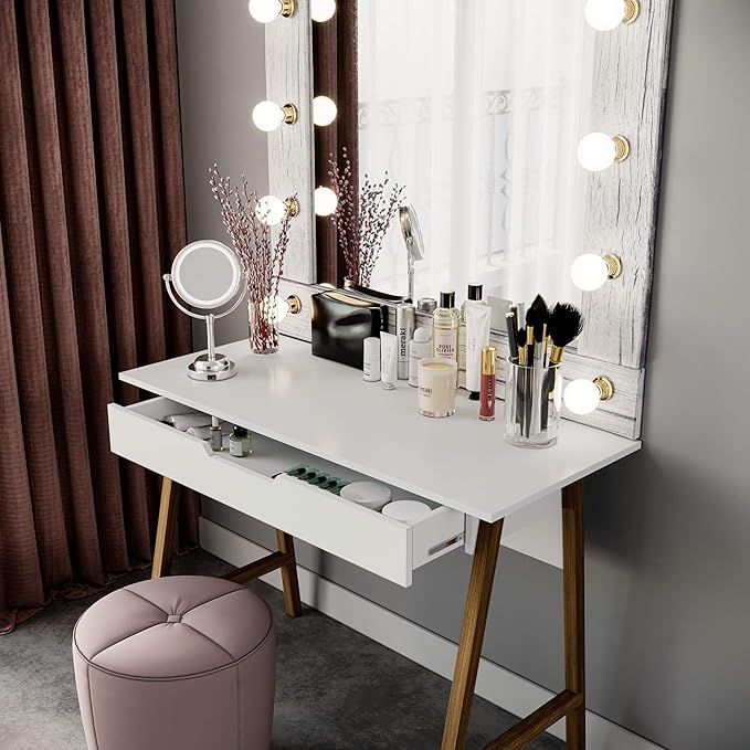 Modern Design Parma Small Desk for Bedroom White Writing Desk 42 Inch with Drawer by Crafts and Comfort