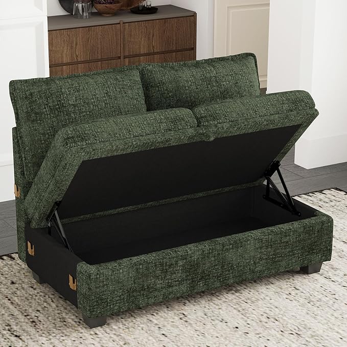 Belffin Double Seat Module 2-Seater Sofa with Storage for Chenille Modular Sectional Sleeper Sofa Pullout Couch Green