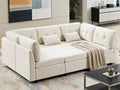 VANOMi 5 Seater Modular Sectional Sofa Convertible Modular Cloud Sofa Bed with Ottoman Comfy Chenille Sofas &amp Couches for Living Room Apartment Office White Sofa Bed