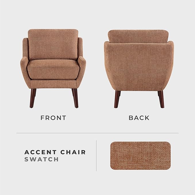 Lexicon Modern Wingback Accent Chair Chenille Fabric Upholstered Lounge Reading Arm Chair Solid Wood Legs for Living Room Bedroom Supportive Padded Pocket Coil Seat Easy Assembly Orange