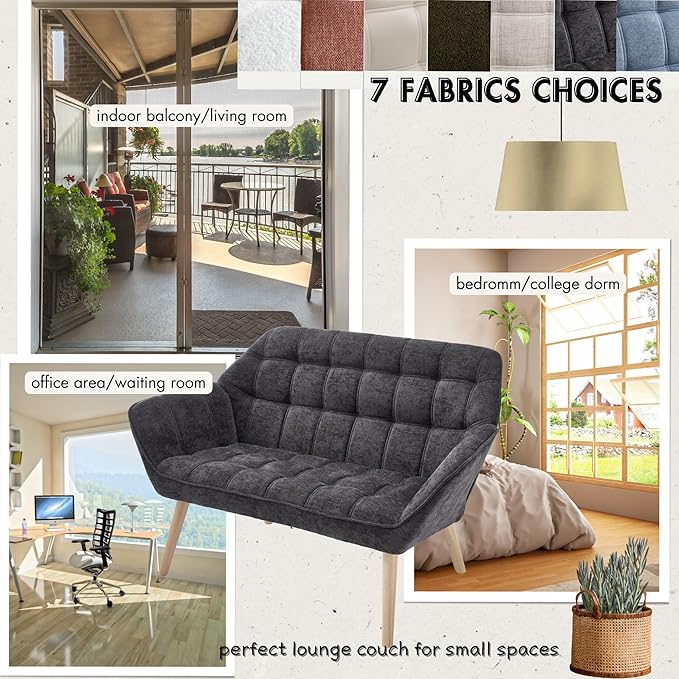 Small Loveseat Sofa 48 inch Chenille Love Seat for Living Room Comfy Mini Couch with Wood Legs for Small Spaces Bedroom Apartment Office Dark Grey