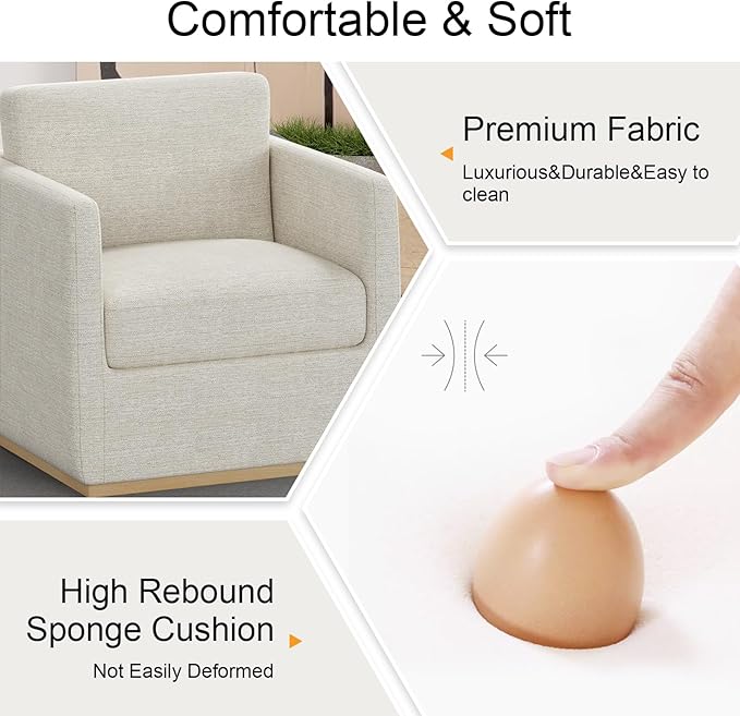 Swivel Barrel Chair Premium Comfy Round Accent Chair for Living Room Mid Century Modern Reading Chair for Adults Bedroom Side Chairs for Small Spaces Wingback Armchair for Home/Office/Ivory White