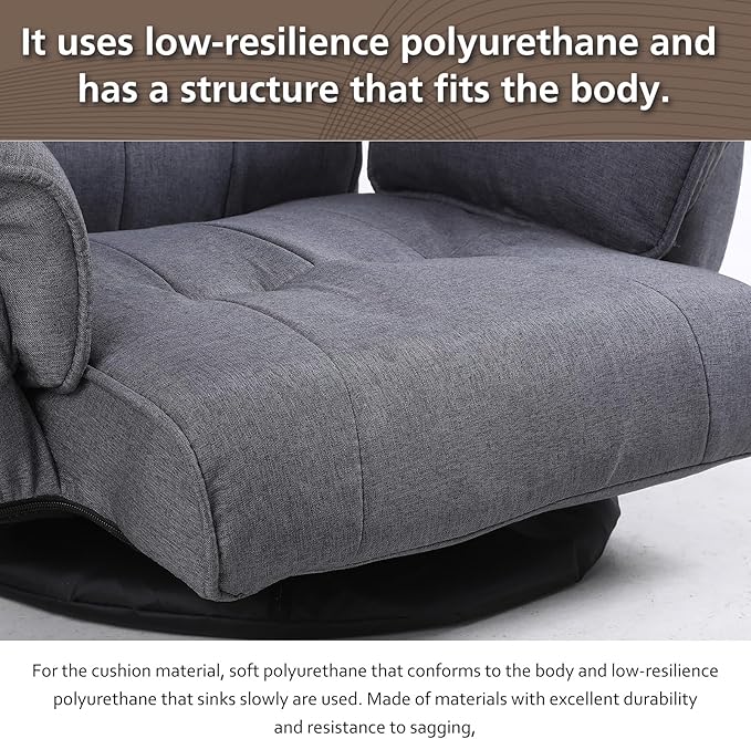 FLOGUOR 360 Degree Swivle Adjustable Floor Chair Chaise Lounge Indoor Folding Lazy Sofa with Armrests and Side Pocket Adults Gaming Chairs for Living Room Bedroom Factory Price 201 (GR)