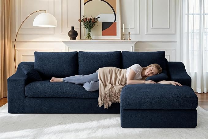 HABUTWAY 101'' Modular Sectional Sofa Cloud Sectional Couches for Living Room Comfy Boneless Couch with Deep Seat Modern L-Shape Sofa with Chaise No Assembly Required (Blue Right Facing Chaise)